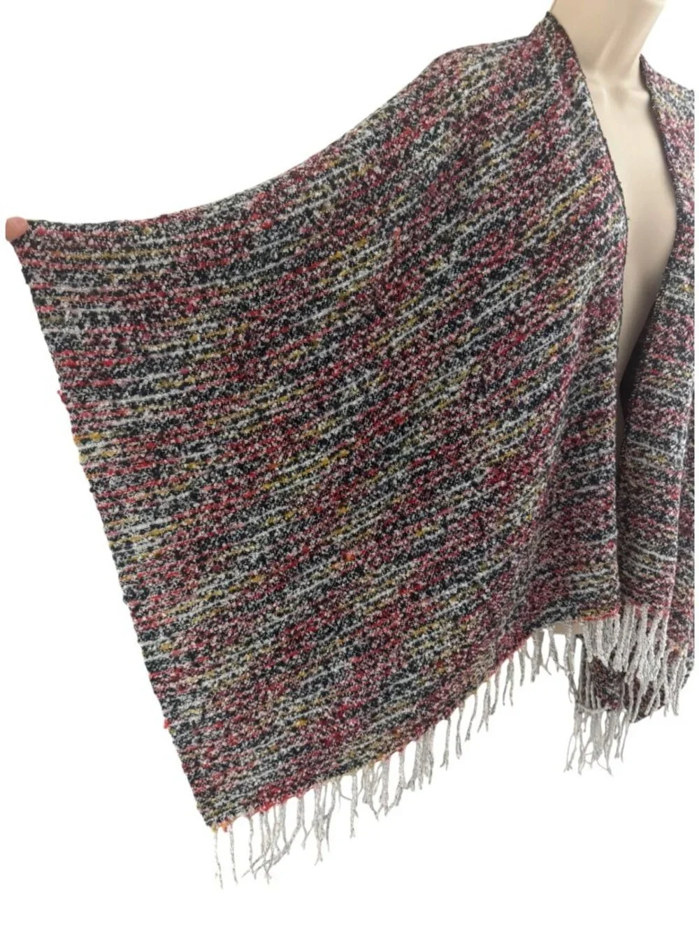 Soft Knit Blanket Shawl Trim Fringe Ruana Wrap Poncho Sweater OS Fall Winter